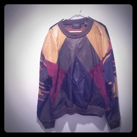 Vintage Saxony Leather Sweater 